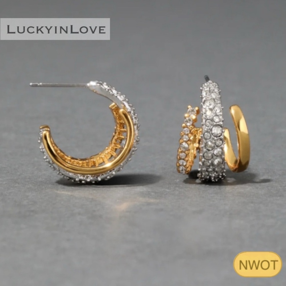 ALEXIS BITTAR •  Floating Brut Gunmetal Gold Huggie Stud Earrings